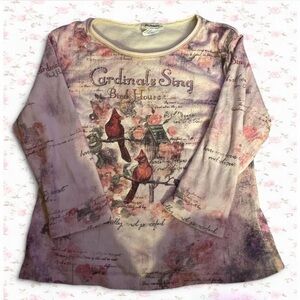 Vintage Mantessa Wool Lined Cardinal Song Long Sleeve Women's Top